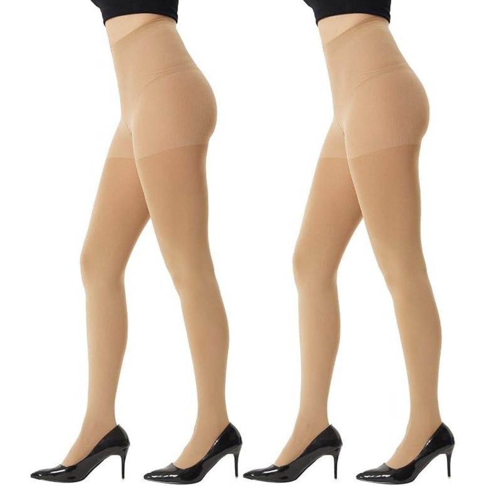 MANZI Women's XL 2 Pairs Super Opaque Tights 120 Denier Control Top